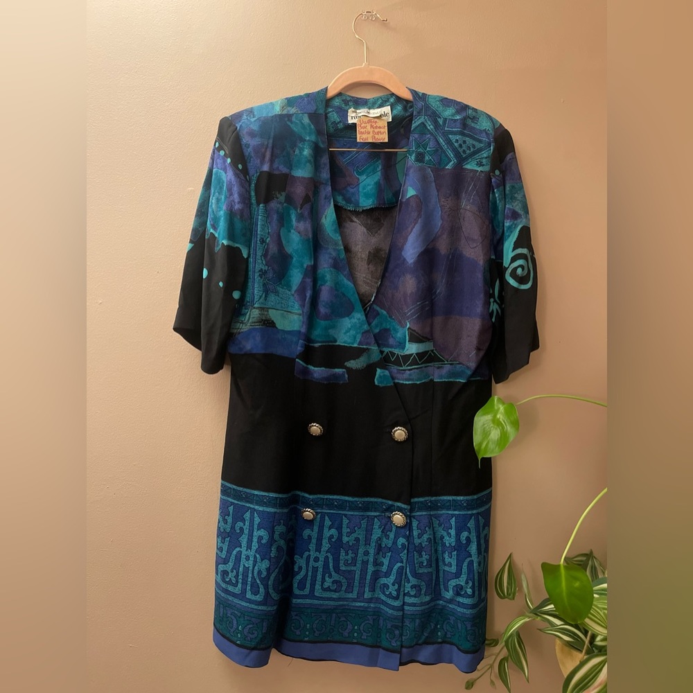 Vintage Double Button Front Abstract print Blazer Top